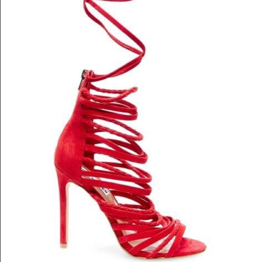 Red Suede Lace Up Heels